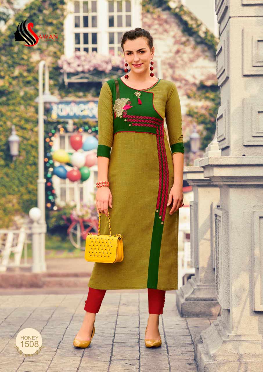 Sawan Honey Vol-15 Rayon Strips Kurti Sawan Honey Vol-15 Rayon Strips Kurti